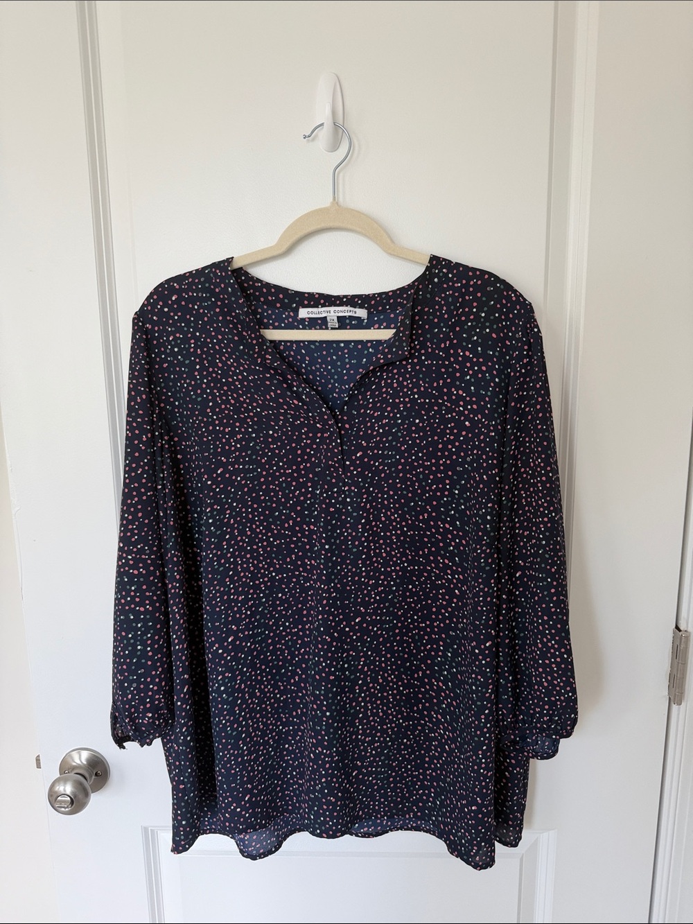 Collective Concepts Navy Blouse Dress with Pink and Mint Dot Pattern